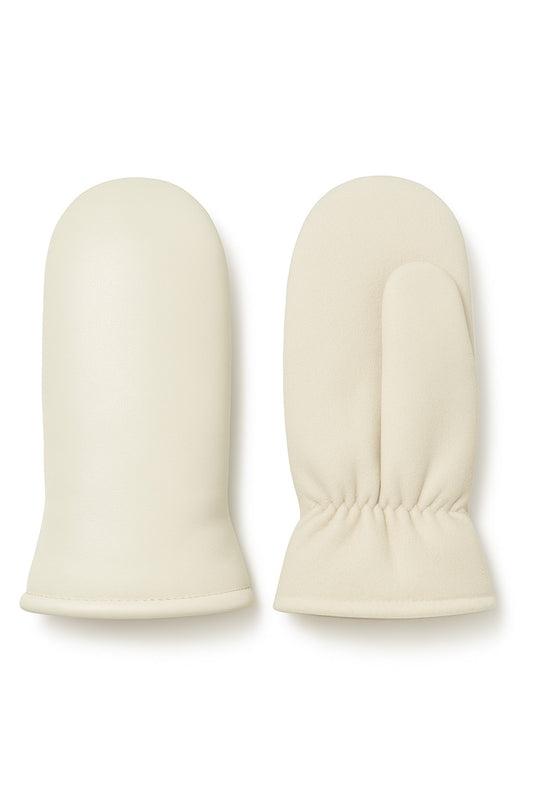 LADIES VEGAN LEATHER & FAUX SUEDE MITT WITH FAUX FUR LINING