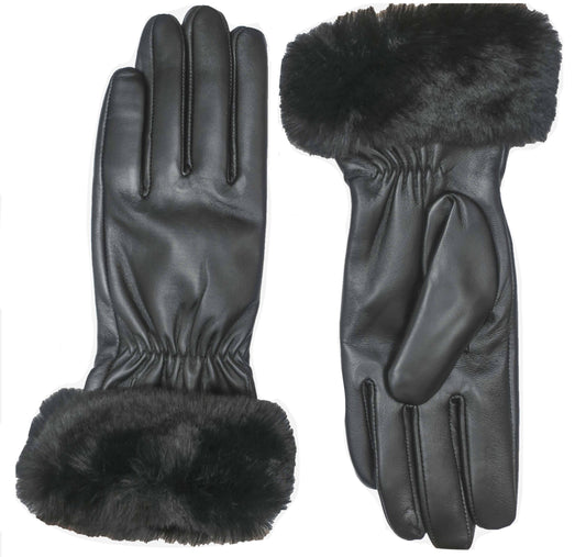 CLUB ROCHELIER LADIES LEATHER GLOVE WITH LUXURIOUS FUR CUFF