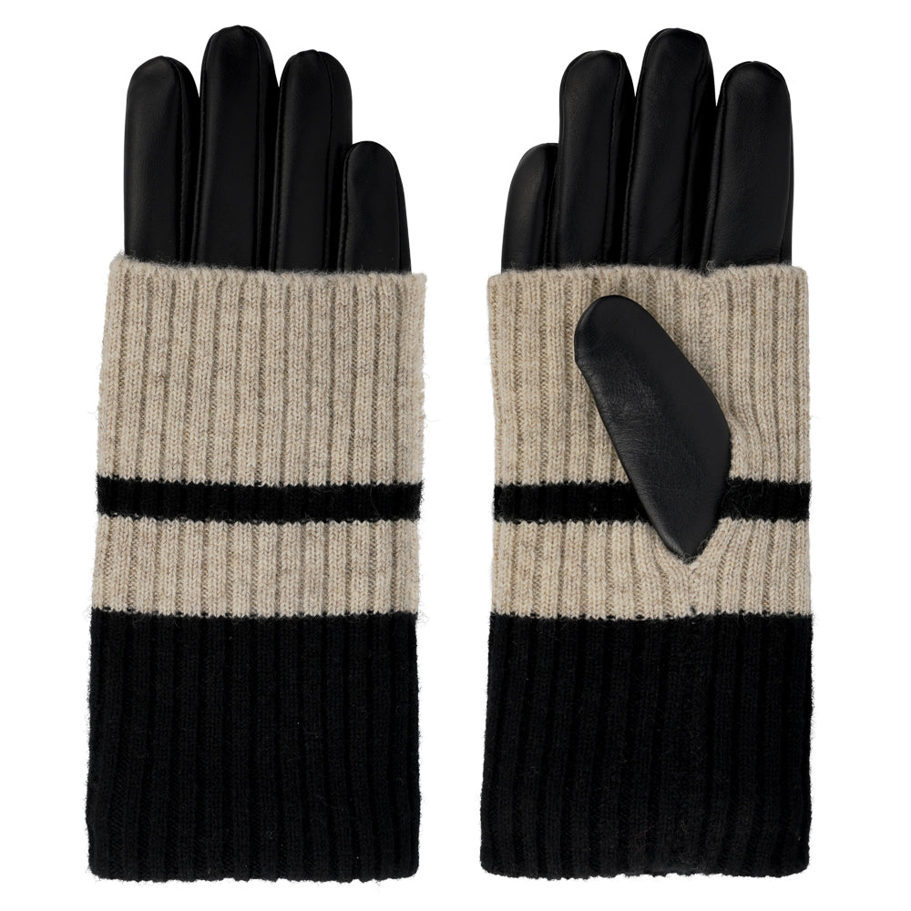 Club Rochelier Leather Glove with Striped Cuff Overlay