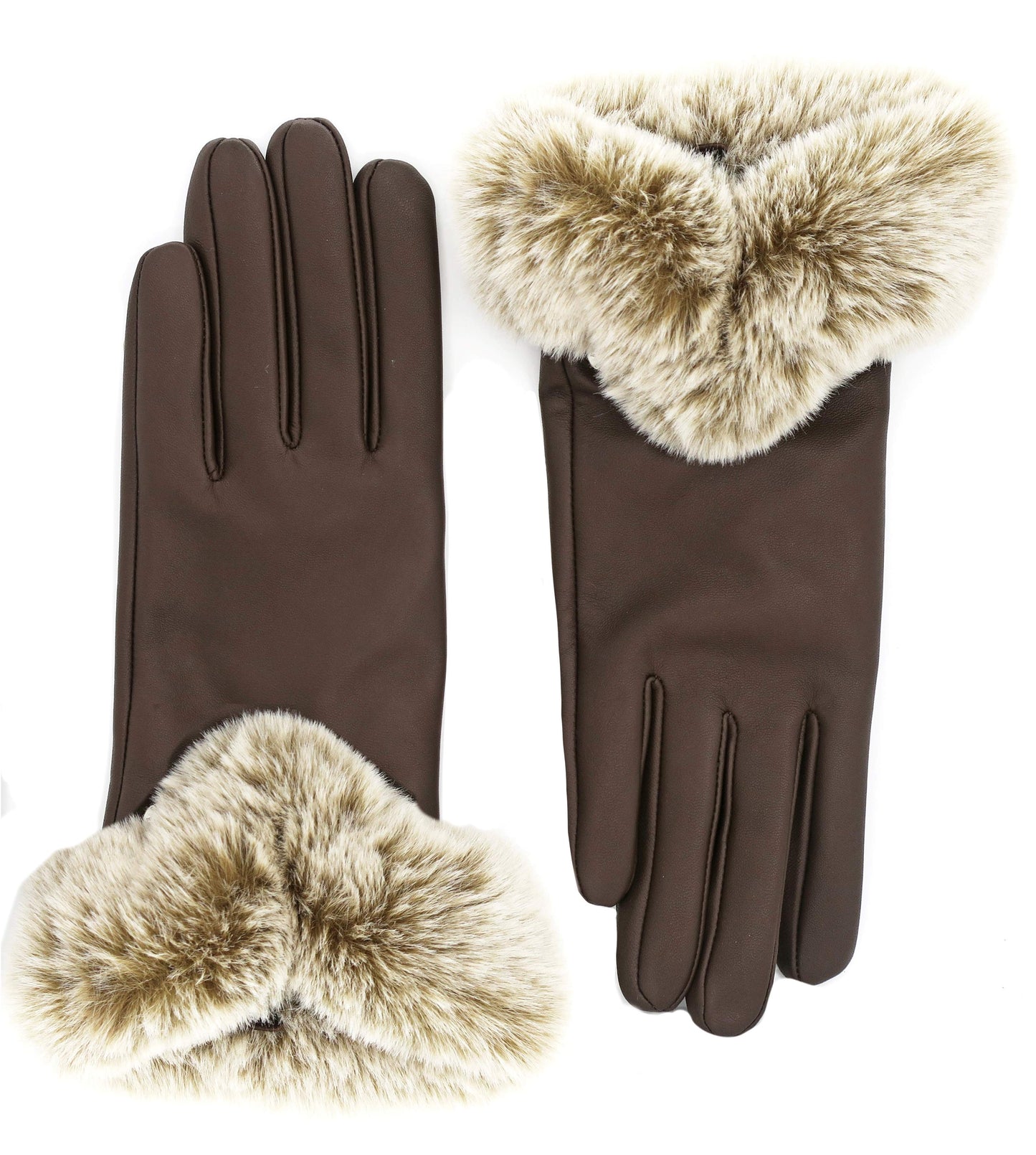 CLUB ROCHELIER LADIES LUXURIOUS LEATHER GLOVE WITH FAUX FUR CUFF