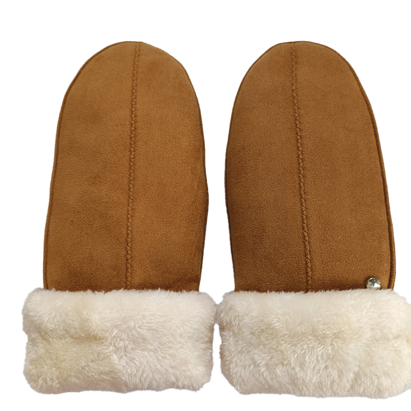 CLUB ROCHELIER LADIES FAUX SUEDE SHERPA MITT, CONTRAST SHERPA CUFF