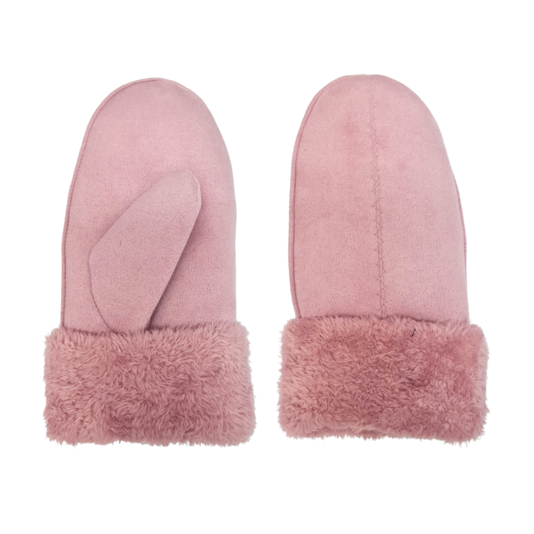 CLUB ROCHELIER LADIES FAUX SUEDE MITTEN WITH SHERPA CUFF