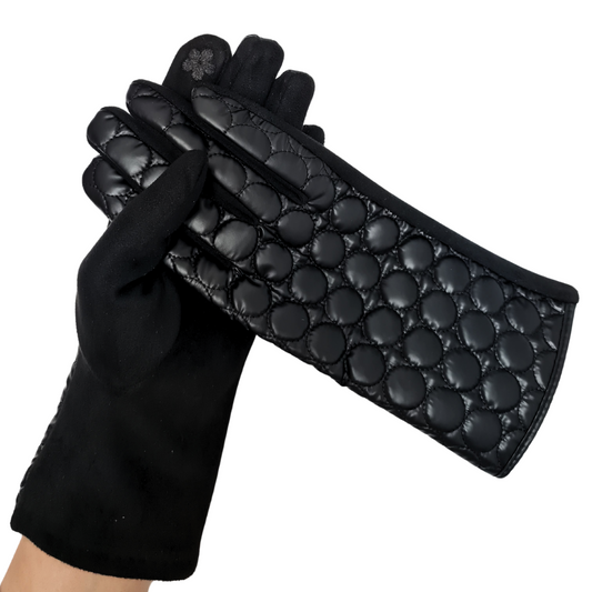 CLUB ROCHELIER LADIES BUBBLE QUILTED PU/FAUX SUEDE GLOVE