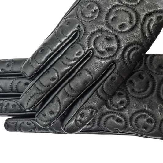CLUB ROCHELIER LEATHER GLOVE WITH IMPRINTED SMILEY