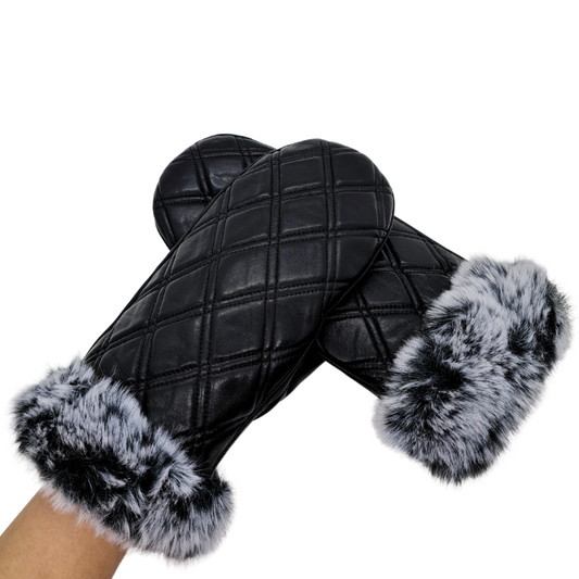 CLUB ROCHELIER LADIES DIAMOND QUILT MITT WITH FAUX FUR CUFF