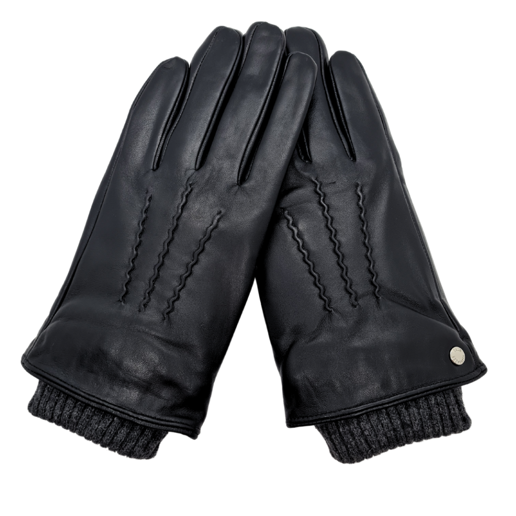 CLUB ROCHELIER MEN'S CLASSIC LEATHER GLOVE WITH PIN-TUCK AND KNIT CUFF