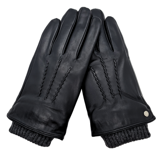 CLUB ROCHELIER MEN'S CLASSIC LEATHER GLOVE WITH PIN-TUCK AND KNIT CUFF