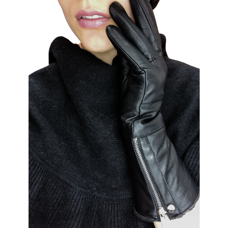 CLUB ROCHELIER LADIES LONG LEATHER GLOVE WITH FOLDOVER CUFF