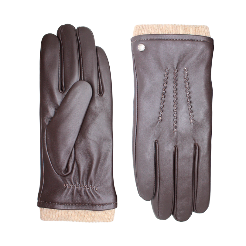 Classic Men's Leather Glove With Three Points & Knit Cuff