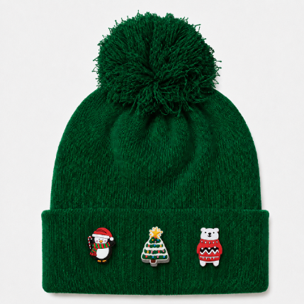 Kids/Tweens' Holiday Pompom Knit Hat with Removable Charms