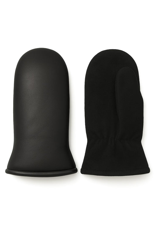 LADIES VEGAN LEATHER & FAUX SUEDE MITT WITH FAUX FUR LINING