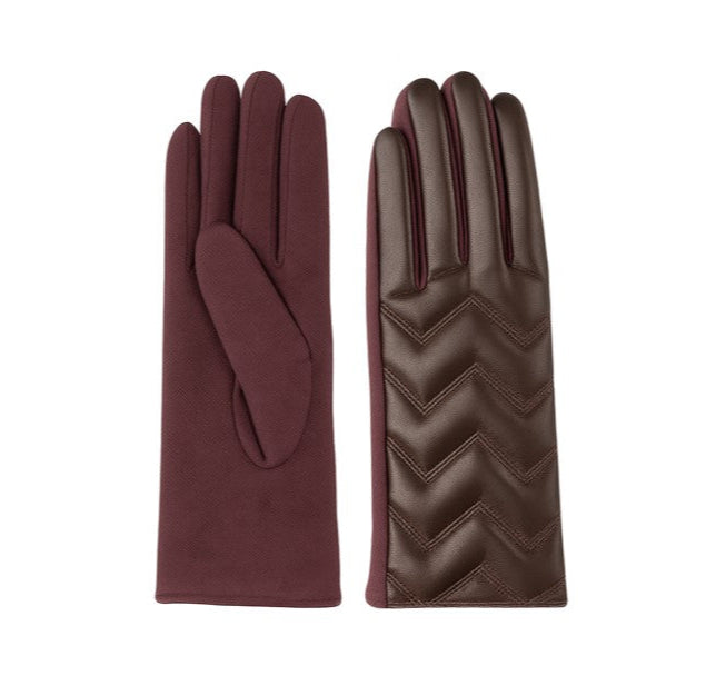 LADIES QUILTED VEGAN LEATHER & FAUX SUEDE GLOVE
