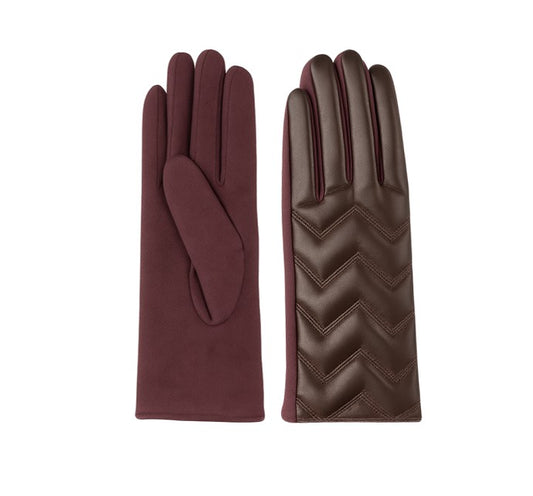 LADIES QUILTED VEGAN LEATHER & FAUX SUEDE GLOVE