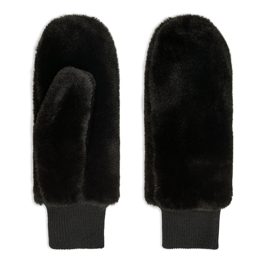 NICCI LADIES FAUX FUR MITTEN WITH KNITTED CUFF