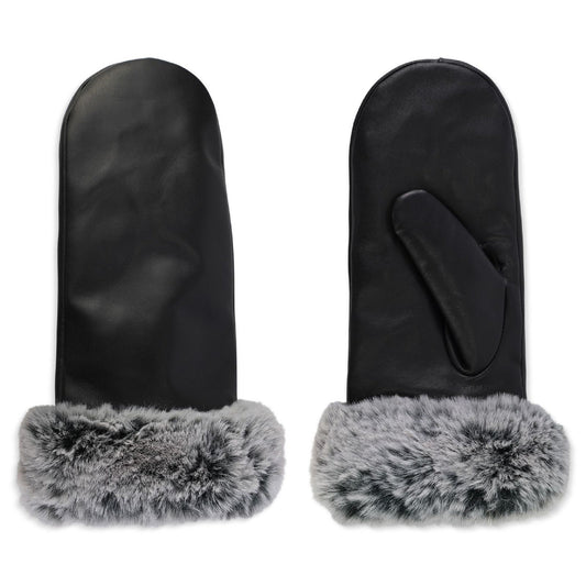 CLUB ROCHELIER LADIES LEATHER MITTEN WITH LUXURIOUS FUR CUFF