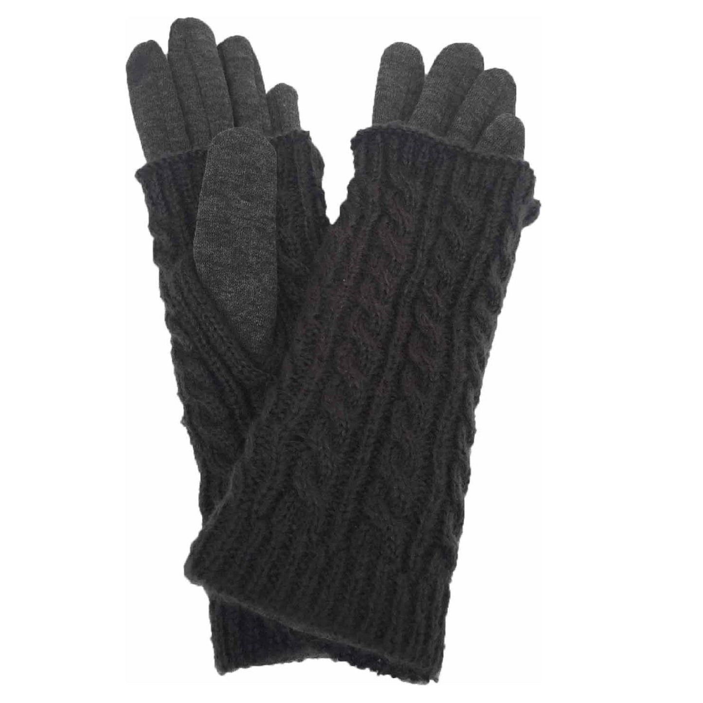 LADIES KNIT GLOVE WITH CABLE KNIT OVERLAY CUFF