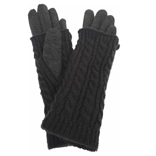 LADIES KNIT GLOVE WITH CABLE KNIT OVERLAY CUFF