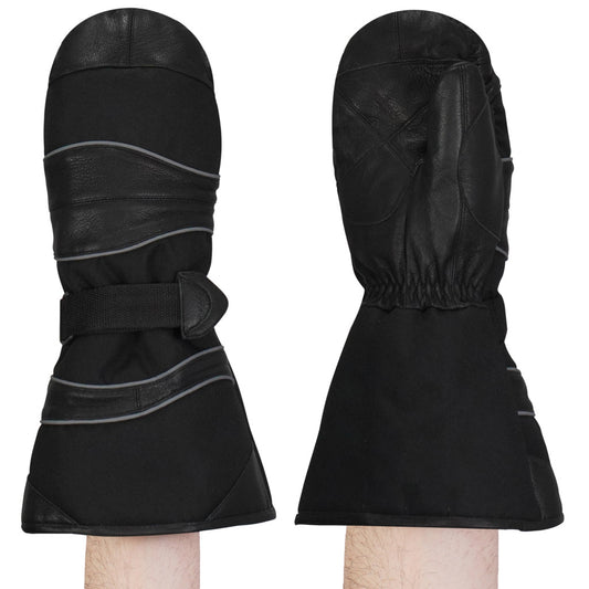 LEATHER AND NYLON SKI MITT, REMOVABLE THERMAL LINER