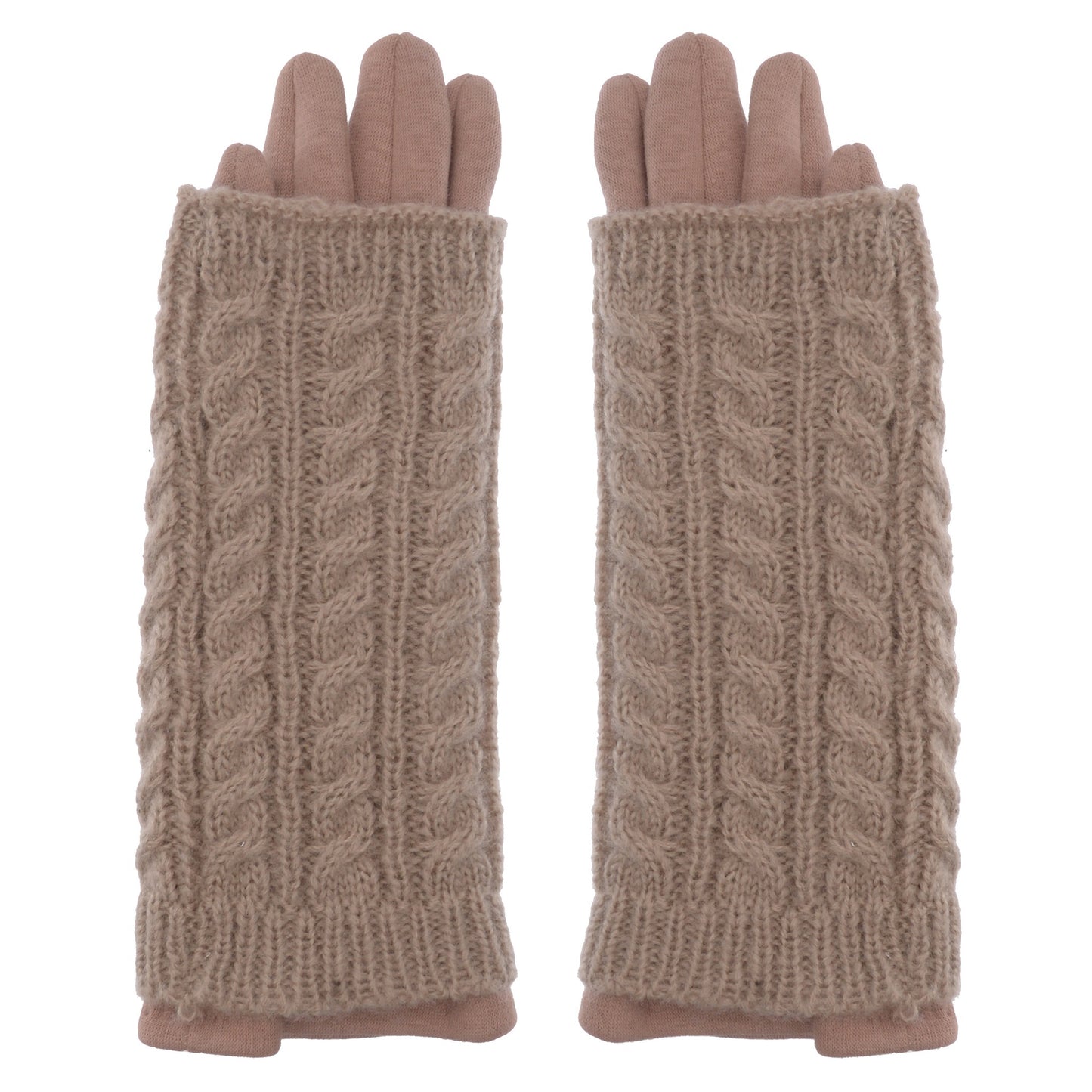 LADIES KNIT GLOVE WITH CABLE KNIT OVERLAY CUFF