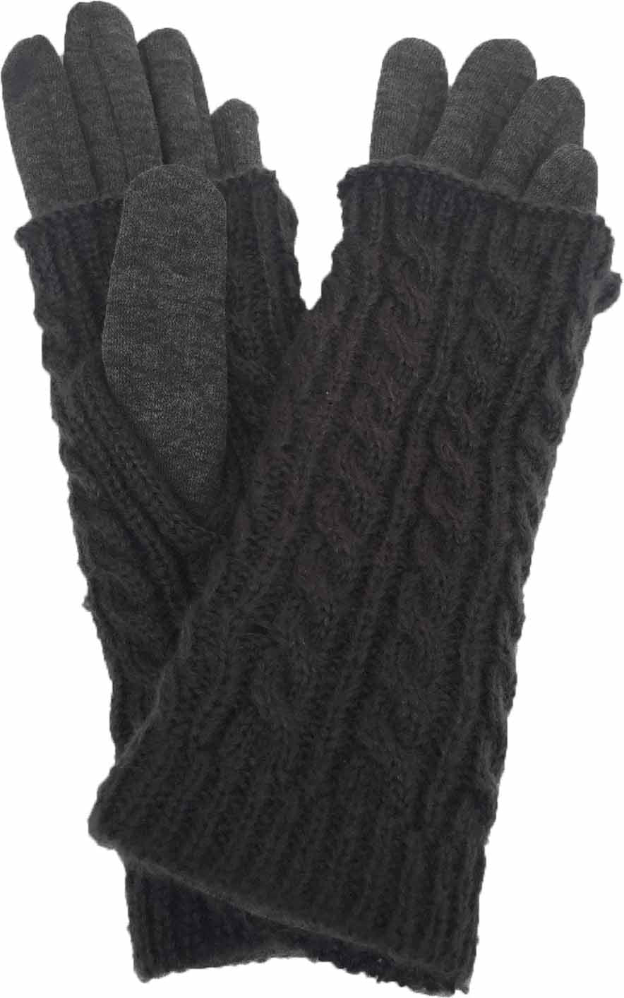 LADIES KNIT GLOVE WITH CABLE KNIT OVERLAY CUFF