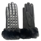 CLUB ROCHELIER BUBBLE LADIES BUBBLE QUILTED PU/FAUX SUEDE GLOVE WITH FAUX FUR CUFF