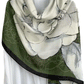LADIES LUXRIOUS LARGE SOFT FEEL SPRING FASHION MAJESTIC BLUE  FLOWERS AND GREEN  EMERALD FLOWERS WITH COGNAG BORDER  SCARF