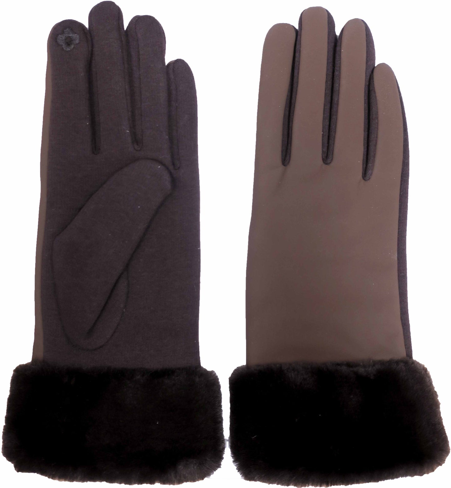 NICCI LADIES PU GLOVE WITH FAUX FUR CUFF