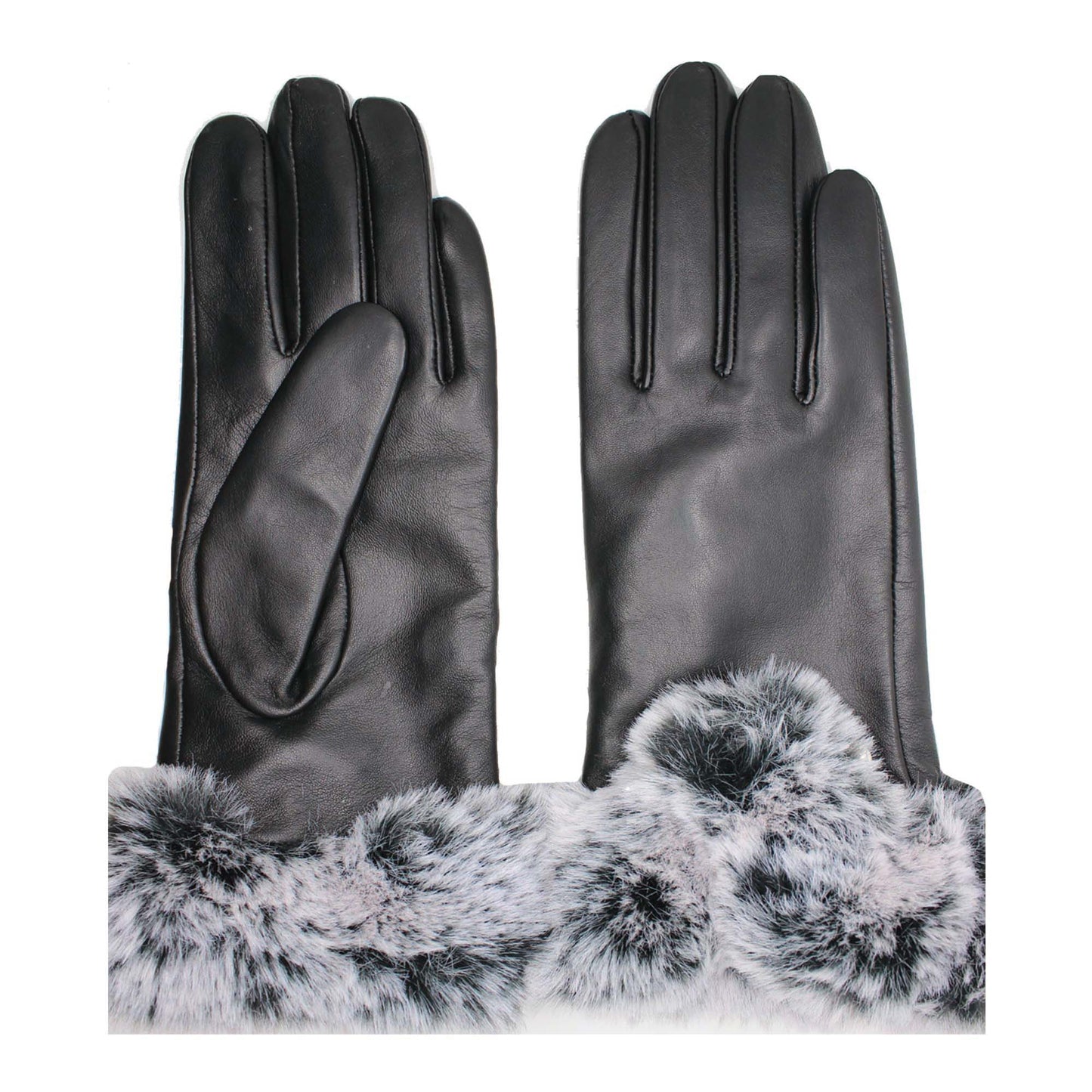 CLUB ROCHELIER LADIES LUXURIOUS LEATHER GLOVE WITH FAUX FUR CUFF