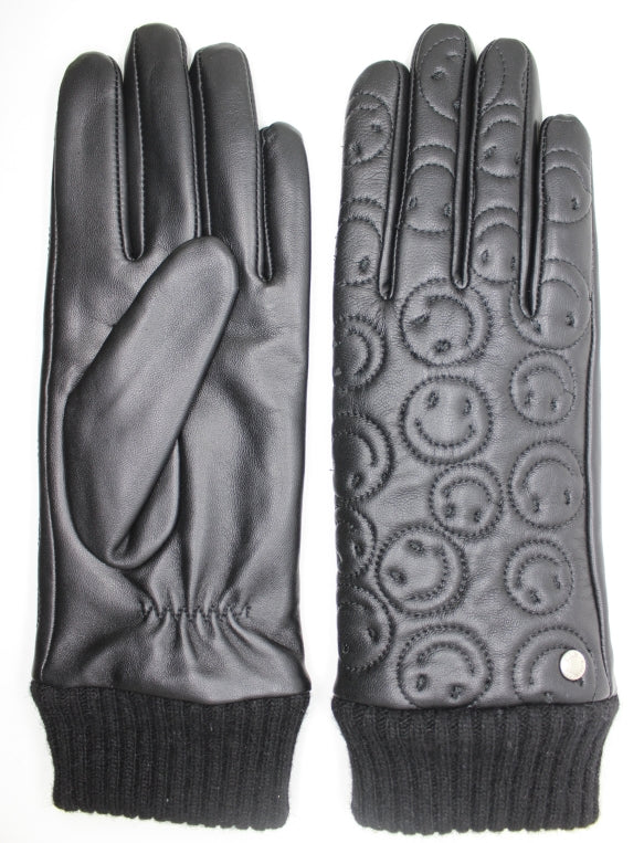CLUB ROCHELIER LEATHER GLOVE WITH IMPRINTED SMILEY