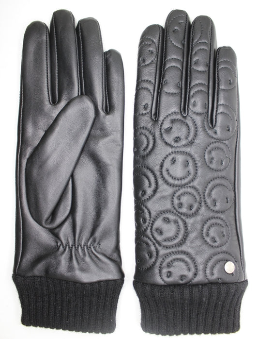 CLUB ROCHELIER LEATHER GLOVE WITH IMPRINTED SMILEY