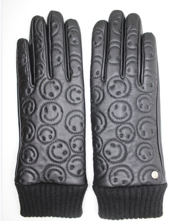 CLUB ROCHELIER LEATHER GLOVE WITH IMPRINTED SMILEY