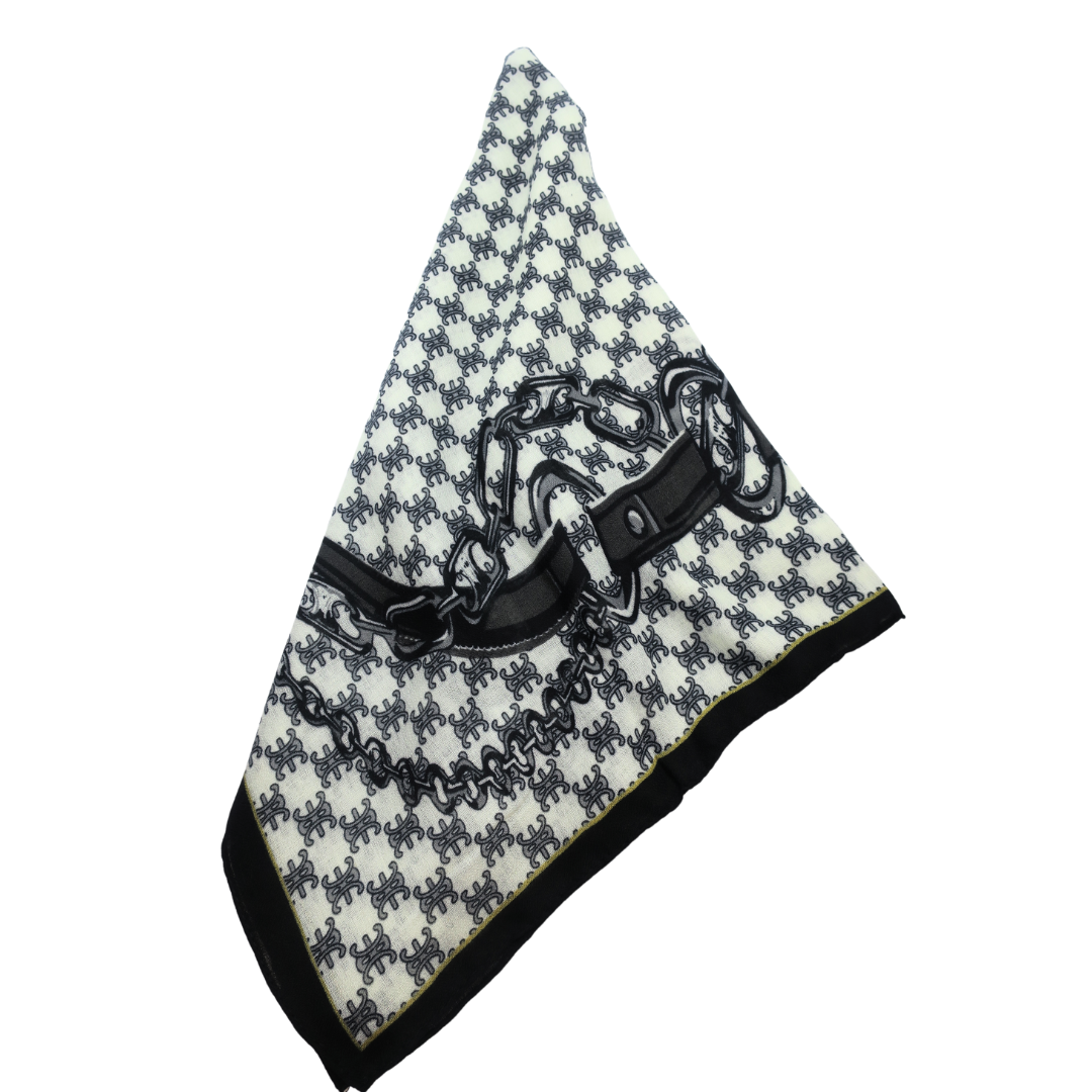 Ladies Luxurious Large Soft Feel Spring Fashion Black And Off White Scarf