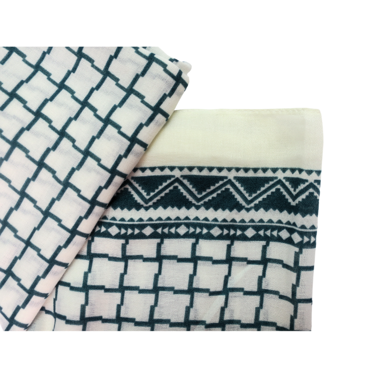 LADIES LUXURIOUS LARGE SOFT FEEL SPRING FASHION GEOMETRIC GREEN AND OFF WHITE SCARF
