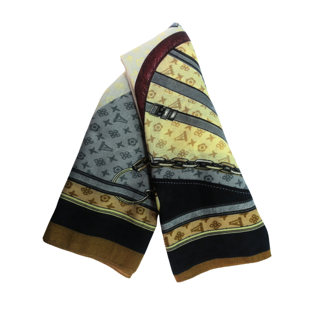 LADIES LUXURIOUS LARGE SOFT FEEL SPRING FASHION BLUE/MATOON/OFF WHITE CHAIN SCARF