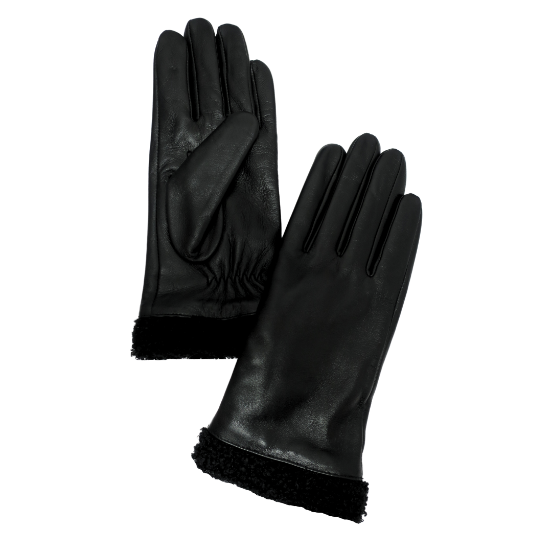 CLUB ROCHELIER LADIES LEATHER GLOVE WITH SHERPA TRIM