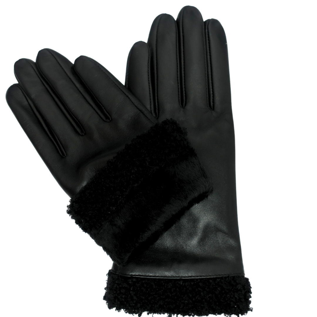 CLUB ROCHELIER LADIES LEATHER GLOVE WITH SHERPA TRIM