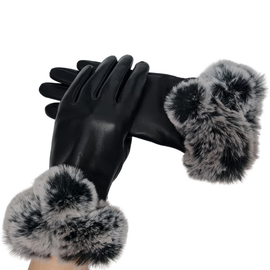 CLUB ROCHELIER LADIES LUXURIOUS LEATHER GLOVE WITH FAUX FUR CUFF
