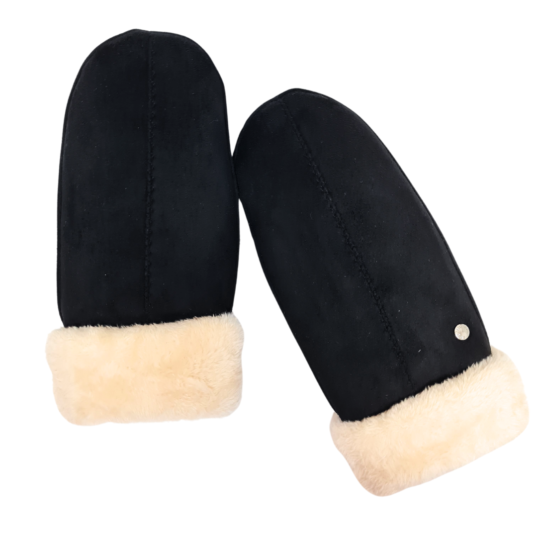 CLUB ROCHELIER LADIES FAUX SUEDE SHERPA MITT, CONTRAST SHERPA CUFF