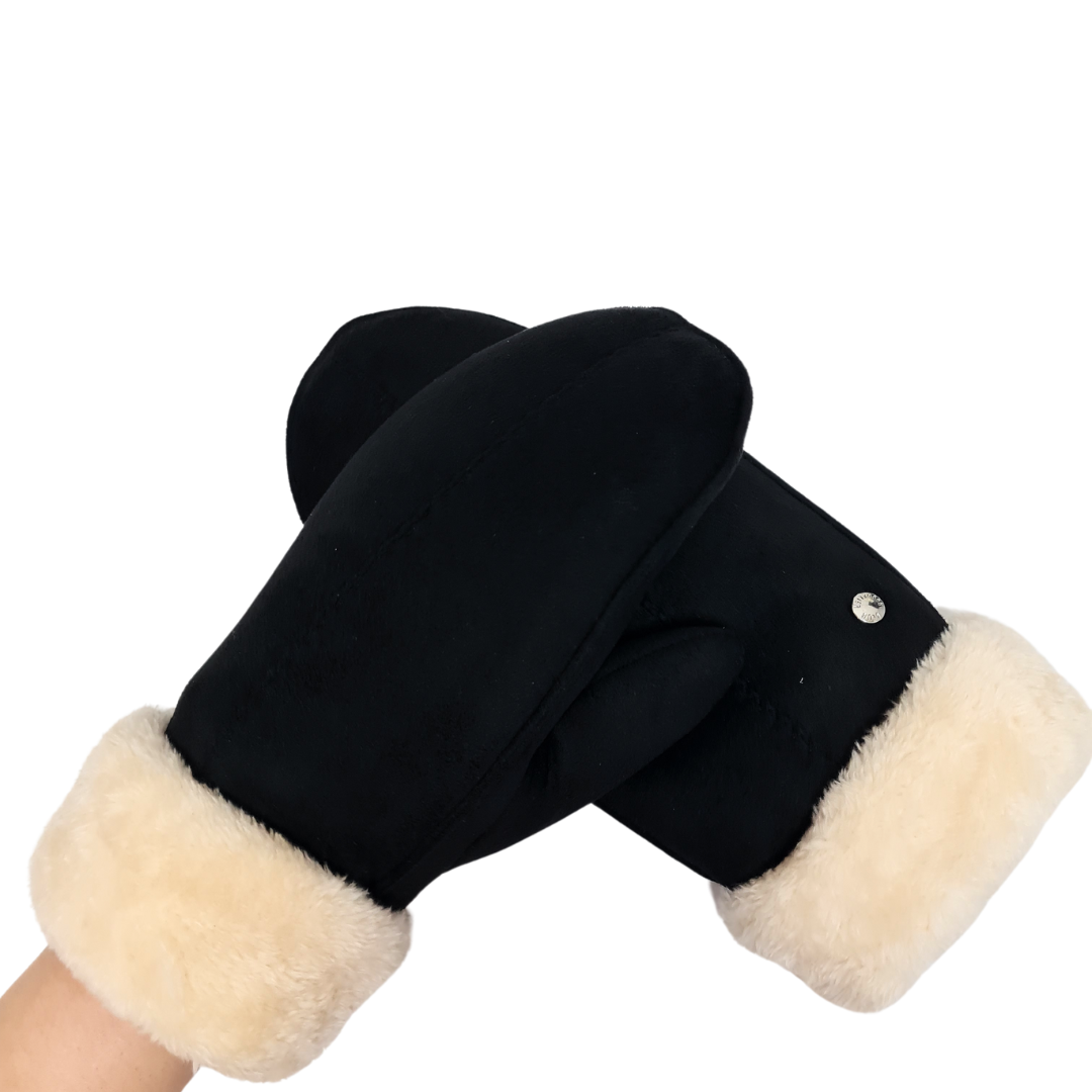 CLUB ROCHELIER LADIES FAUX SUEDE SHERPA MITT, CONTRAST SHERPA CUFF