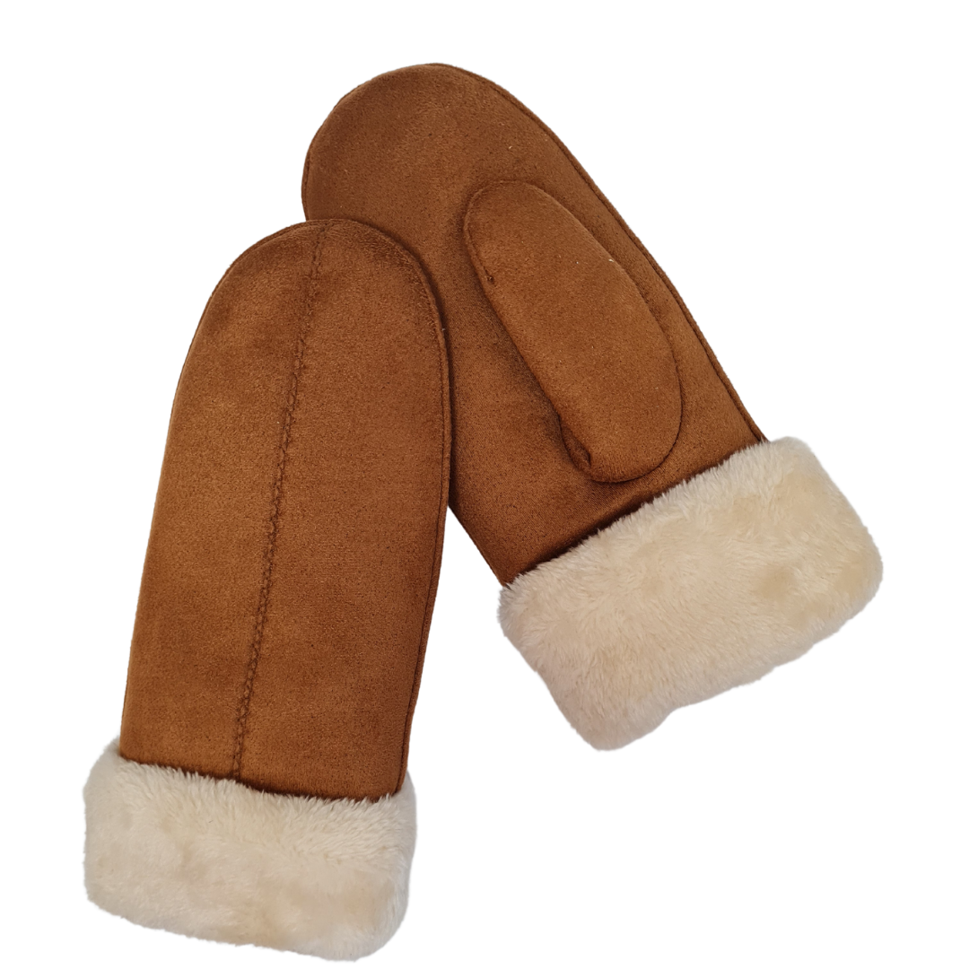 CLUB ROCHELIER LADIES FAUX SUEDE SHERPA MITT, CONTRAST SHERPA CUFF
