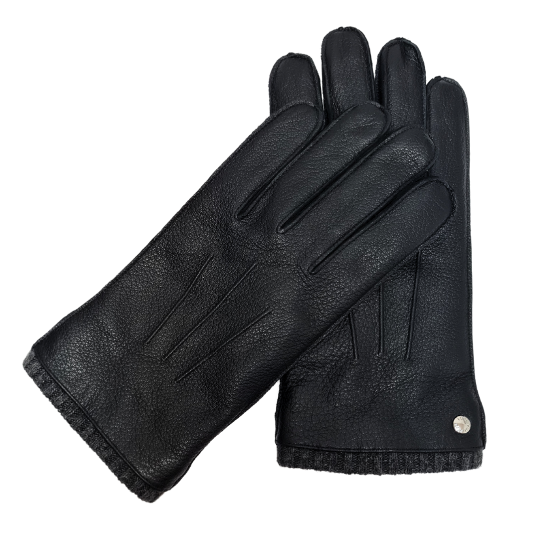 CLUB ROCHELIER CHINESE DEERSKIN MEN'S LEATHER GLOVE WITH KNIT CUFF