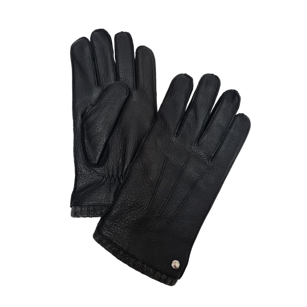 CLUB ROCHELIER CHINESE DEERSKIN MEN'S LEATHER GLOVE WITH KNIT CUFF