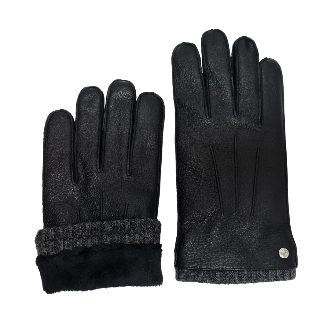 CLUB ROCHELIER CHINESE DEERSKIN MEN'S LEATHER GLOVE WITH KNIT CUFF