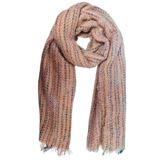 LADIES NICCI KNITTED SCARF WITH MULTI COLOR ACCENTS