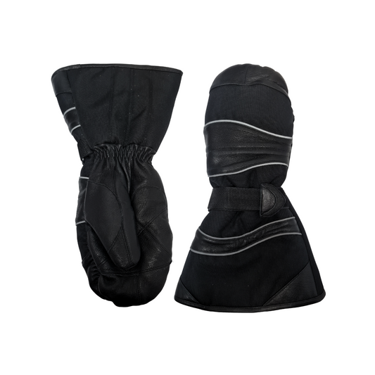 LEATHER AND NYLON SKI MITT, REMOVABLE THERMAL LINER