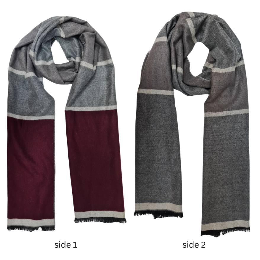 CLUB ROCHELIER- MEN'S VISCOSE BLENF STRIPED REVERSIBLE SCARF