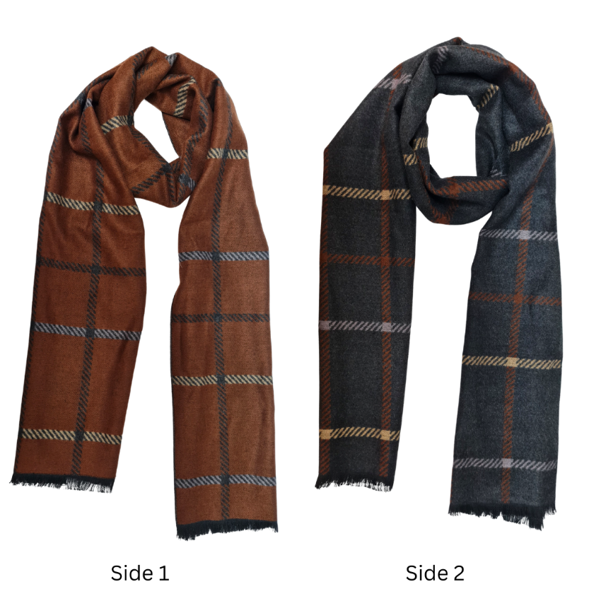 CLUB ROCHELIER MEN'S VISCOSE BLEND REVERSIBLE PLAID SCARF