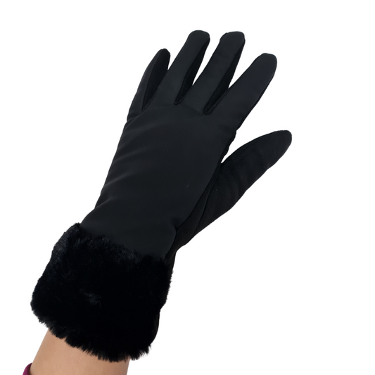 NICCI LADIES PU WATER REPELLENT GLOVE WITH FAUX FUR CUFF