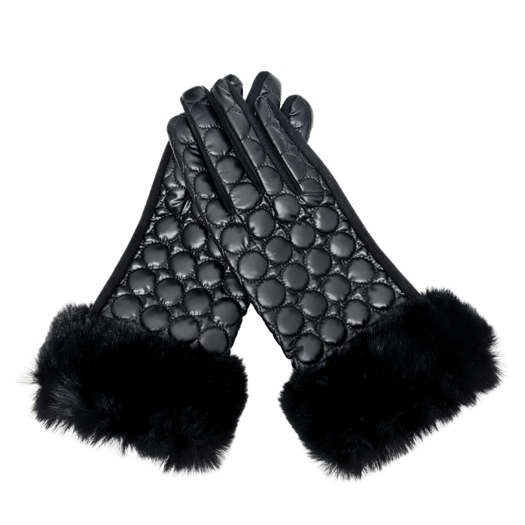 CLUB ROCHELIER BUBBLE LADIES BUBBLE QUILTED PU/FAUX SUEDE GLOVE WITH FAUX FUR CUFF