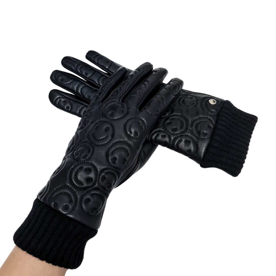 CLUB ROCHELIER LEATHER GLOVE WITH IMPRINTED SMILEY